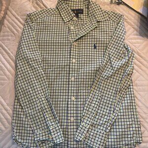 Boys Polo Ralph Lauren Long Sleeve Plaid Button Down Medium 10/12 Green Blue